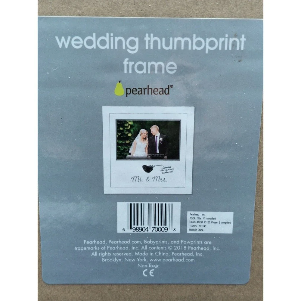 Pearhead Heart Thumbprint Photo Frame and Ink Kit, Wedding Keepsake Registry